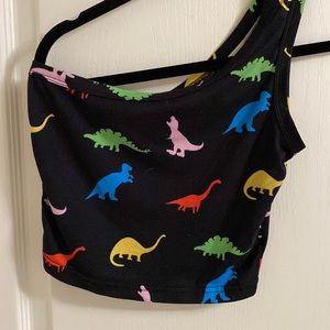 Off the shoulder one strap Dino shirt